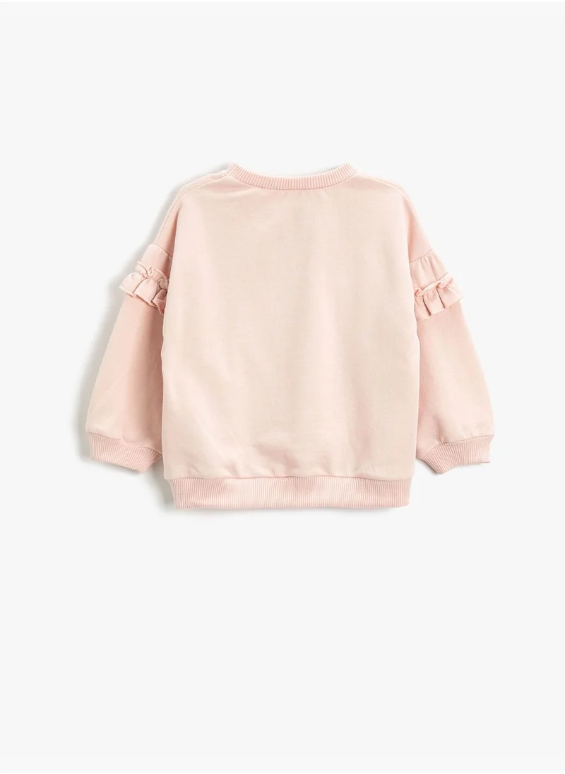 KOTON Cotton Printed Sweatshirt Ruffled