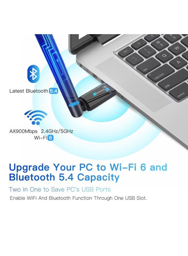 Krisnorey محول USB 2 في 1 واي فاي 6 بلوتوث 5.4 لجهاز الكمبيوتر المحمول، 5dBi عالي الكسب AX900 2.4G/5GHz دونجل واي فاي لاسلكي مع برنامج تشغيل تلقائي لنظام ويندوز 11 10 سطح المكتب، توصيل وسماعة رأس، لوحة مفاتيح، فأرة - Image 2