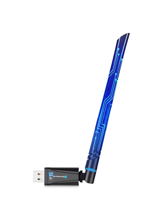 Krisnorey محول USB 2 في 1 واي فاي 6 بلوتوث 5.4 لجهاز الكمبيوتر المحمول، 5dBi عالي الكسب AX900 2.4G/5GHz دونجل واي فاي لاسلكي مع برنامج تشغيل تلقائي لنظام ويندوز 11 10 سطح المكتب، توصيل وسماعة رأس، لوحة مفاتيح، فأرة - Image 1