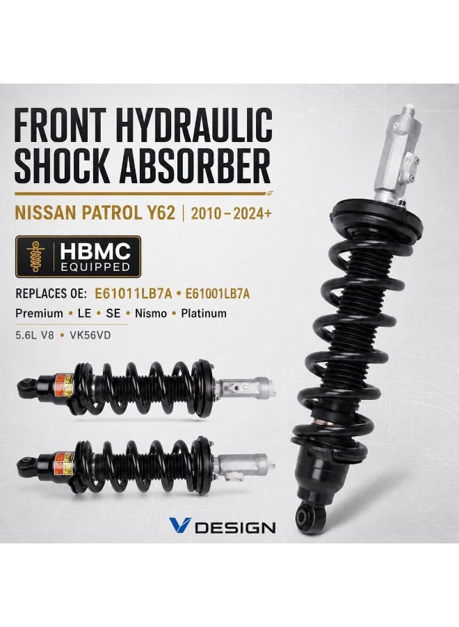 V DESIGN Front Hydraulic Shock Absorber & Coil Spring Strut Assembly for Nissan Patrol Y62 2010-2024+, HBMC Equipped, 5.6L V8 VK56VD, Replace OE E61011LB7A E61001LB7A - Image 2