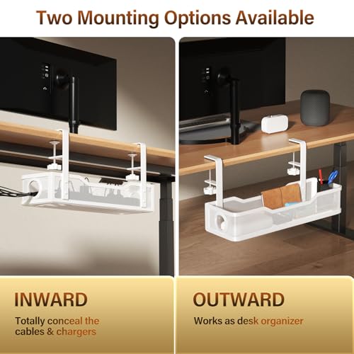 Cinati [Upgraded] 2 Pack Under Desk Cable Management Tray, Cinati Cord Organizers for Table Thickness up to 3", 16" Wire Organization with Clamp No Drill, Cable Management Box for Office - No Damage to Desk - Image 5