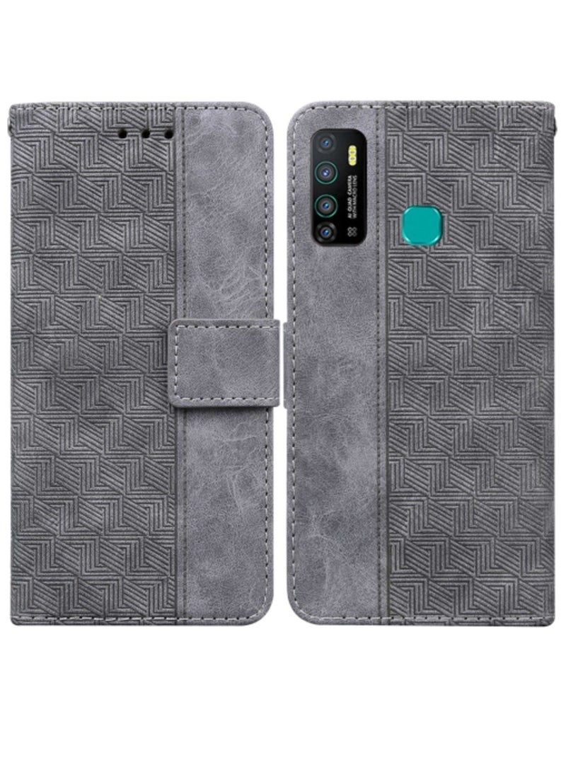 حافظة هاتف انفينيكس هوت 9 نوت 7 لايت من الجلد المنقوش بشكل هندسي باللون الرمادي - Image 1