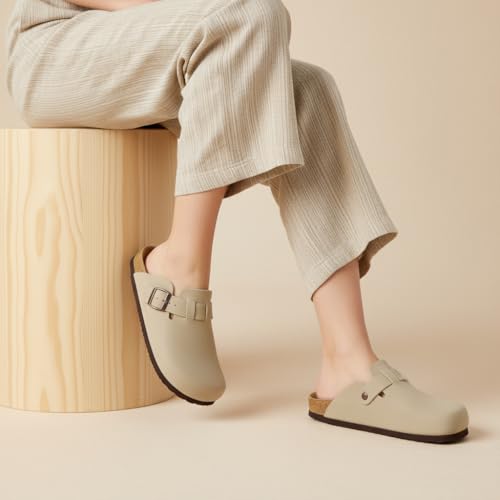 CUSHIONAIRE Hana Womens Clogs | Comfortable Vegan Suede Clogs for Women | Slip On Potato Shoes with Cork Footbed & Arch Support| STONE 7 - Image 5