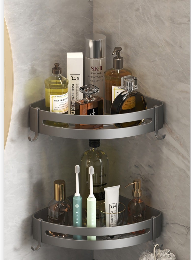 JOYBOS رف تخزين الحمام الخالي من الثقب، رف تخزين متكامل، رف تخزين المرحاض، رف تخزين بطبقة مزدوجة باللون الرمادي - Image 1