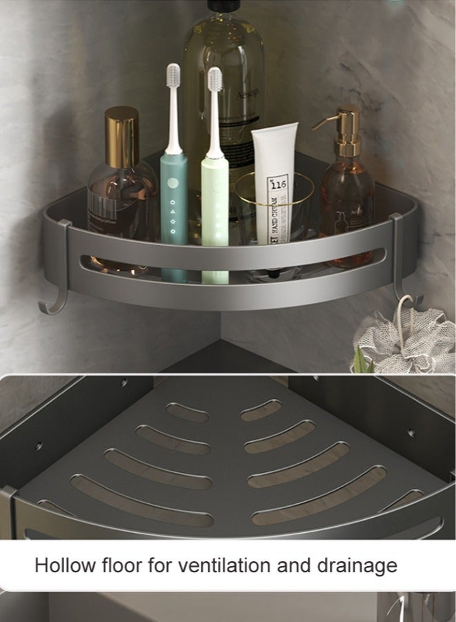 JOYBOS رف تخزين الحمام الخالي من الثقب، رف تخزين متكامل، رف تخزين المرحاض، رف تخزين بطبقة مزدوجة باللون الرمادي - Image 5