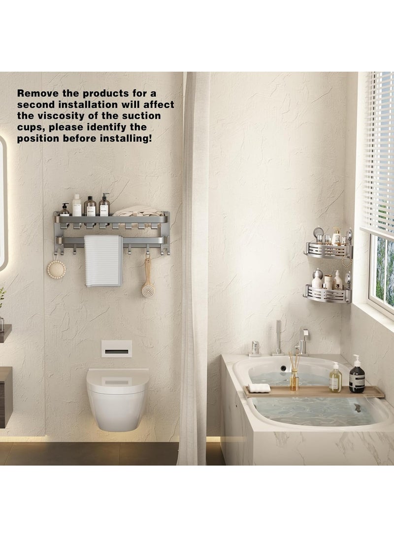 JOYBOS رف تخزين الحمام الخالي من الثقب، رف تخزين متكامل، رف تخزين المرحاض، رف تخزين بطبقة مزدوجة باللون الرمادي - Image 3