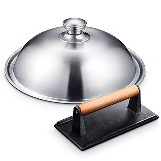 HOMENOTE Griddle Accessories for Blackstone, Commercial Grade 12 Inch Heavy Duty Melting Dome with Rectangle Cast Iron Smash Burger Press Perfect for Flat Top Hibachi Grill Indoor Outdoor