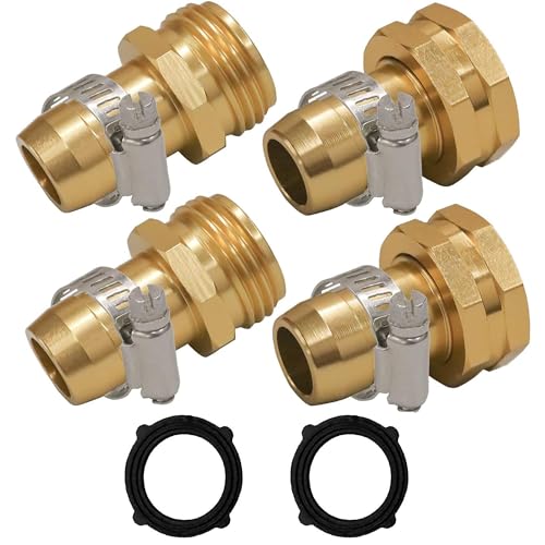 Hourleey Garden Hose Repair Connector with Clamps, Fit for 3/4" or 5/8" Garden Hose Fitting, 2 Set - Image 1