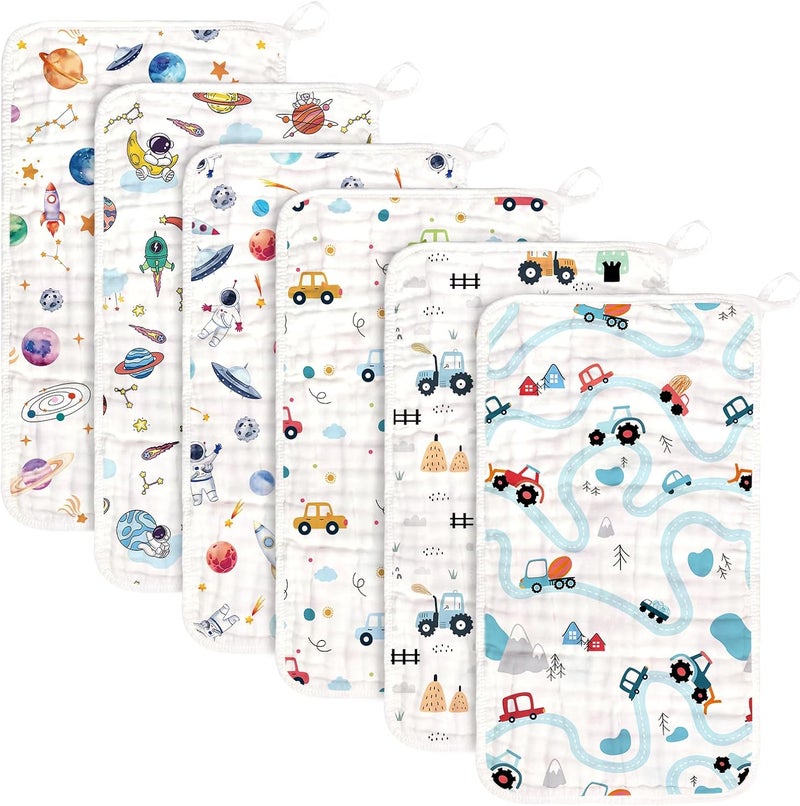 Decalsweet Baby Burp Cloths Muslin Washcloths 6 Pack Muslin Burp Cloths 100 Cotton Large 20x12 Soft 6 Layers Baby Burp Rags for Boys Girls Baby Essentials for Newborn Gift Machine Washable - Image 1