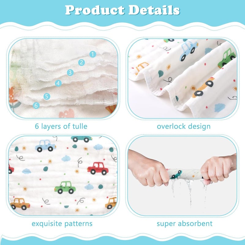 Decalsweet Baby Burp Cloths Muslin Washcloths 6 Pack Muslin Burp Cloths 100 Cotton Large 20x12 Soft 6 Layers Baby Burp Rags for Boys Girls Baby Essentials for Newborn Gift Machine Washable - Image 4