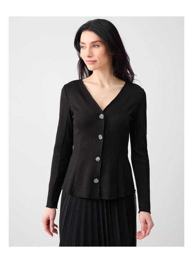 Jimmy Key Black Slim Fit Long Sleeve V‑Neck Knit Cardigan.