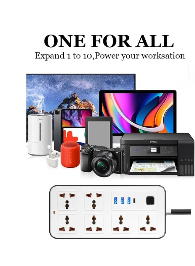 Eworld Power Strip Extension Cord with 2M Cable, 6 Universal Sockets, 3 USB & 1 Type-C Ports, Surge Protection, Wall Mountable – Home & Office - Image 5