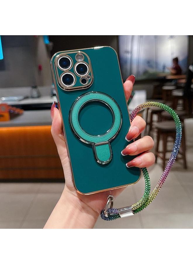 اس-توب جراب لهاتف iPhone 14 Pro بلون سادة مع حامل معدني مطلي بالكهرباء مع حبل - Image 1