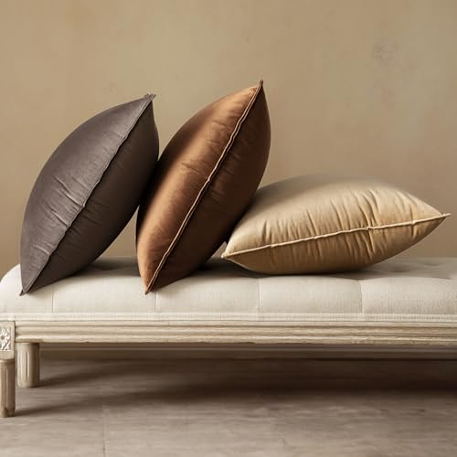 MIULEE عبوة من 2 غطاء وسادة مزخرف من المخمل البني ناعم غطاء وسادة مربع صلب يورو شيم لحالة الوسادة للكنبة غرفة النوم السيارة 24x24 بوصة 60x60 سم - Image 5