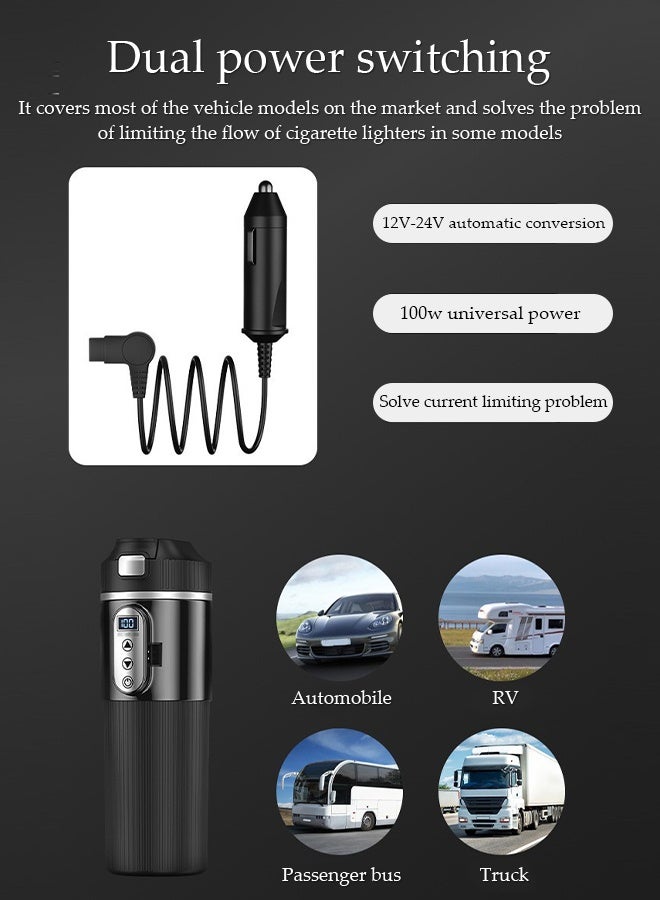 DUNISO Car Heating Water Cup，12v or 24V Car Heating Cup Car Heated Mug,500ml Stainless Steel Travel Electric Coffee Cup Insulated Heated Thermos Mug Electric Kettle，Black  - Image 5