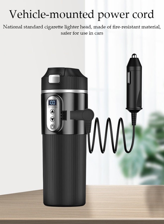 DUNISO Car Heating Water Cup，12v or 24V Car Heating Cup Car Heated Mug,500ml Stainless Steel Travel Electric Coffee Cup Insulated Heated Thermos Mug Electric Kettle，Black  - Image 1