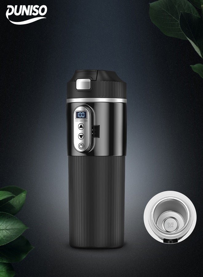 DUNISO Car Heating Water Cup，12v or 24V Car Heating Cup Car Heated Mug,500ml Stainless Steel Travel Electric Coffee Cup Insulated Heated Thermos Mug Electric Kettle，Black  - Image 2