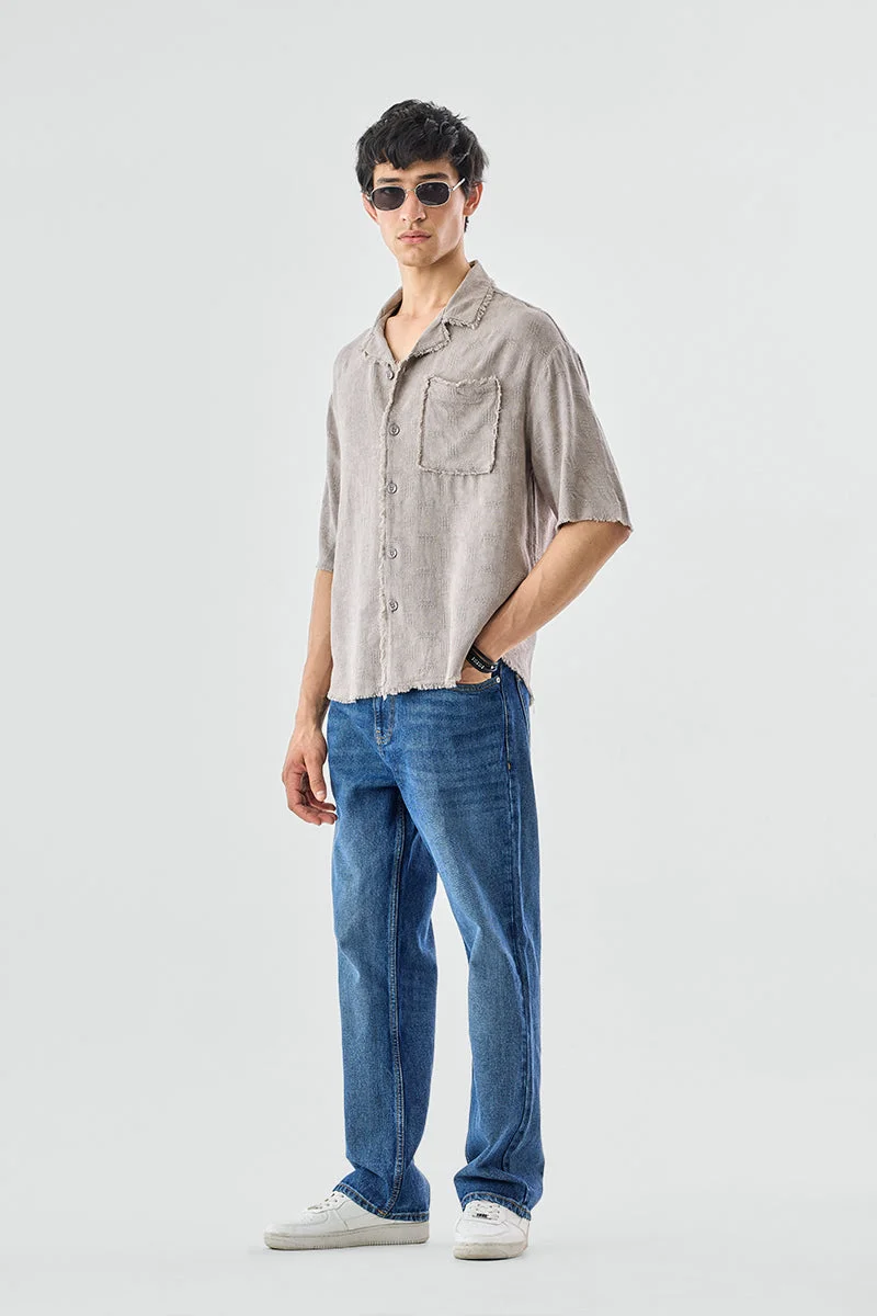 سنيتش Beige Textured Half Sleeve Boxy Shirt