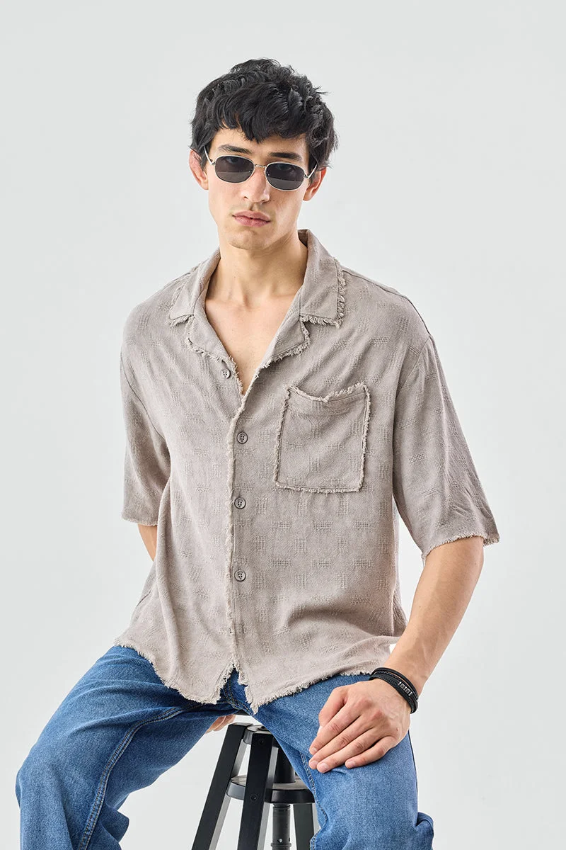 سنيتش Beige Textured Half Sleeve Boxy Shirt