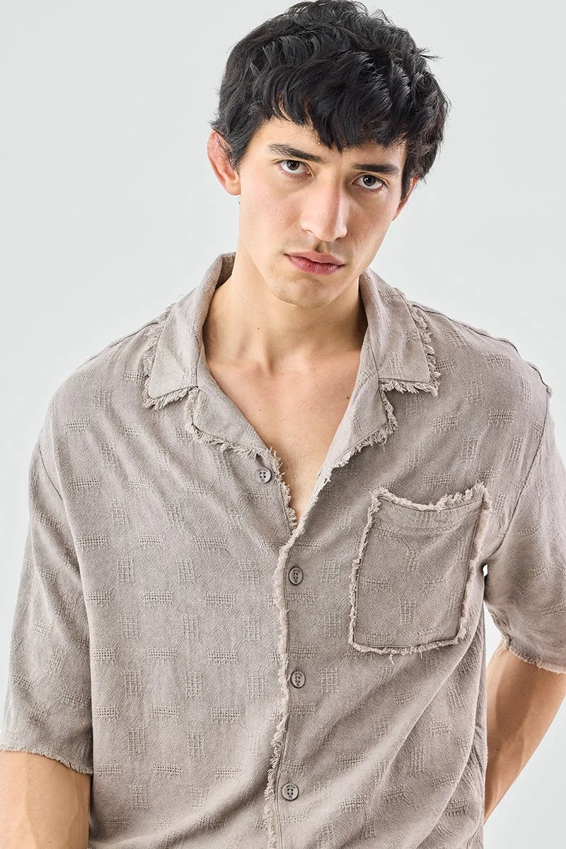 سنيتش Beige Textured Half Sleeve Boxy Shirt