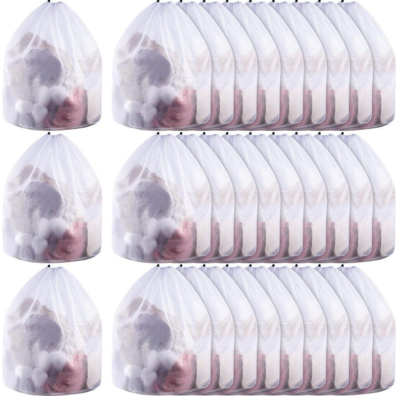 12 قطعة حقيبة غسيل شبكية رفيعة مع حبل سحب بيضاء متينة قابلة للغسل في الغسالة للملاءات الغسيل الرقيق كبيرة الحجم