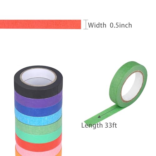 Baijixin Colored Masking Tape - 12 Colors Painters Tape Decorative Paper for Kids Teachers School Artists Labeling, Drafting, Scrapbooking (12mm x10m) - Image 2
