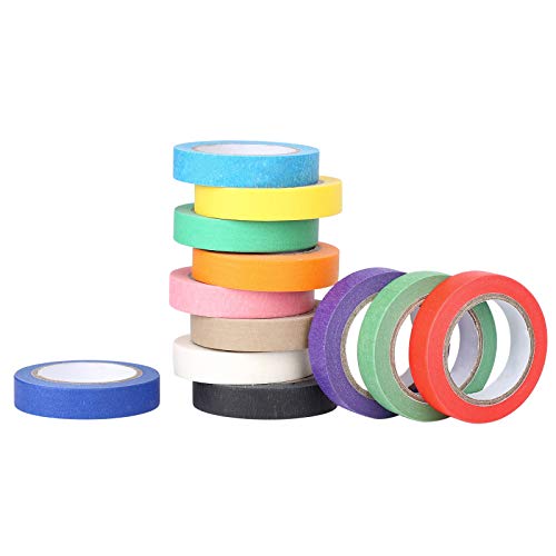 Baijixin Colored Masking Tape - 12 Colors Painters Tape Decorative Paper for Kids Teachers School Artists Labeling, Drafting, Scrapbooking (12mm x10m) - Image 1
