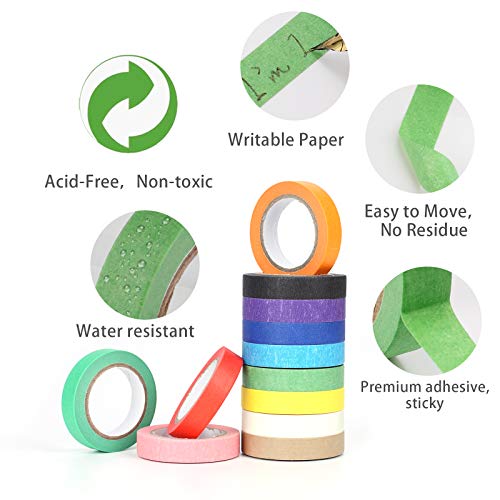 Baijixin Colored Masking Tape - 12 Colors Painters Tape Decorative Paper for Kids Teachers School Artists Labeling, Drafting, Scrapbooking (12mm x10m) - Image 4