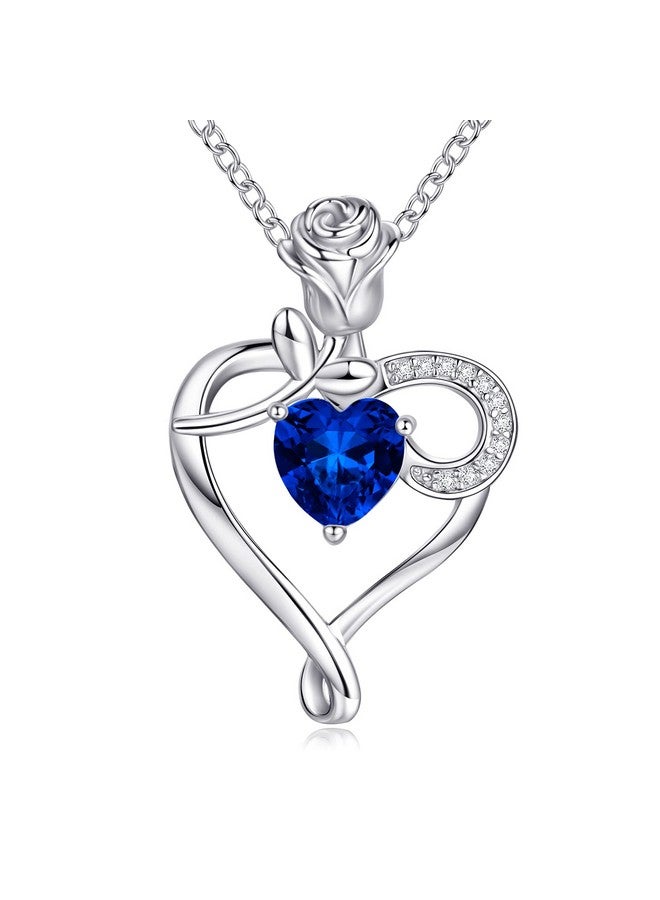 NINAMAID Birthstone Necklaces For Women 925 Sterling Silver Heart Necklace With Rose Flower Mom Birthday Gifts For Women Mom Her Sister - Image 1