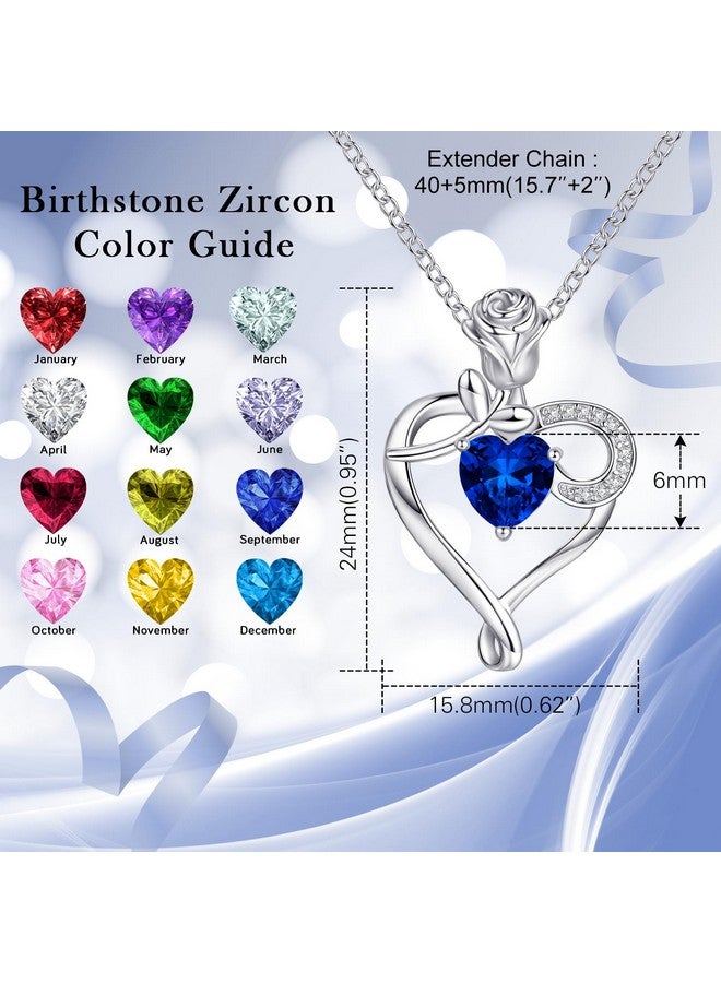 NINAMAID Birthstone Necklaces For Women 925 Sterling Silver Heart Necklace With Rose Flower Mom Birthday Gifts For Women Mom Her Sister - Image 2