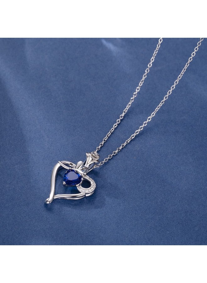 NINAMAID Birthstone Necklaces For Women 925 Sterling Silver Heart Necklace With Rose Flower Mom Birthday Gifts For Women Mom Her Sister - Image 3