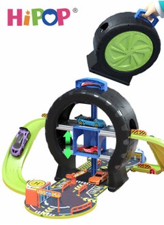 HIPOP Parking Set Toy With Four Alloy Cars, Detachable Track Toy Car Set  - Image 1