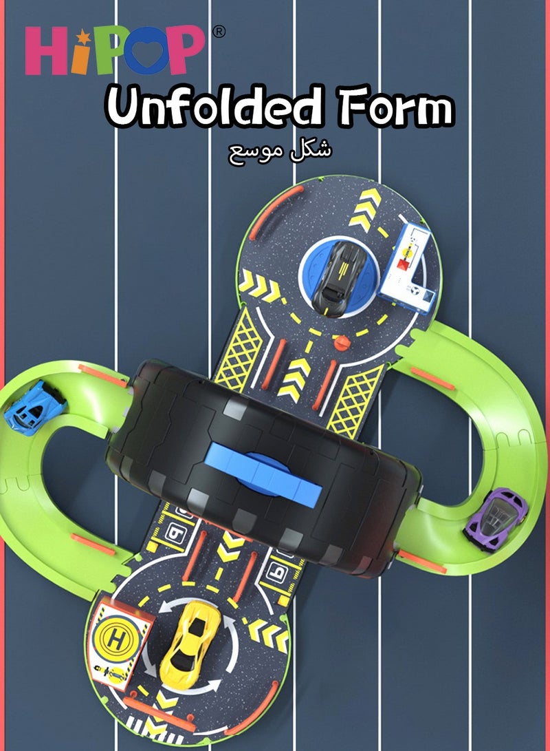 HIPOP Parking Set Toy With Four Alloy Cars, Detachable Track Toy Car Set - Image 4