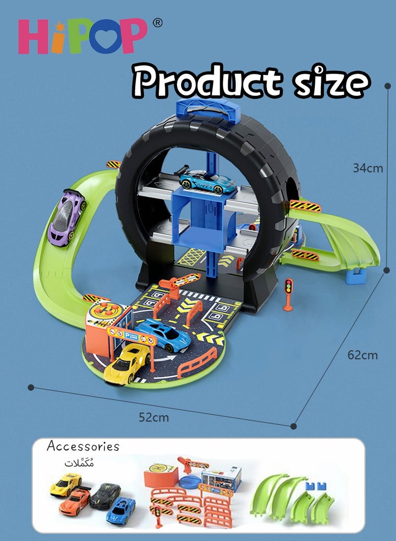 HIPOP Parking Set Toy With Four Alloy Cars, Detachable Track Toy Car Set - Image 5