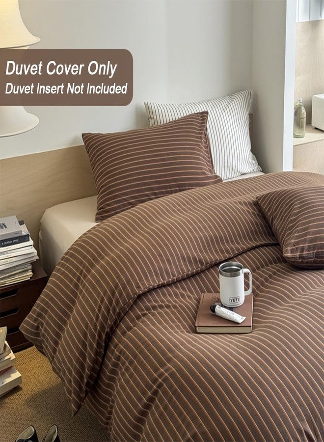 Erwinmu Duvet Cover Set King Size Brown Striped Bedding Set for Girls Boys,Modern Back to School Duvet Cover Kids with Zipper Closure and 2 Pillowcases - Image 5