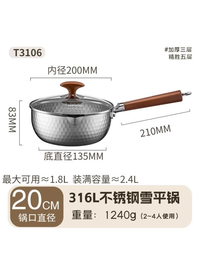 Tafuco Yukihira Pot 316l Stainless Steel Milk Pot Baby Food Soup Pot Small Instant Noodle Steaming Cooking Pot Food Grade Universal T3106 - Image 1
