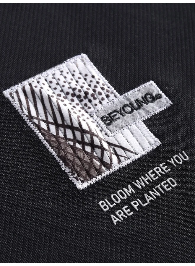 Beyoung Black Applique Patch HD Print Oversized T-Shirt