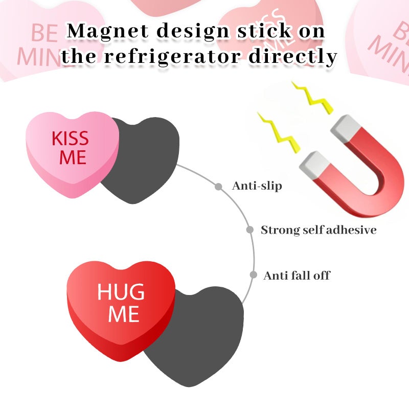 Whaline 15 Pcs Valentine's Day Refrigerator Magnets Magnetic Stickers Red Pink Conversation Heart Magnet for Holiday Refrigerator Metal Garage Door - Image 3