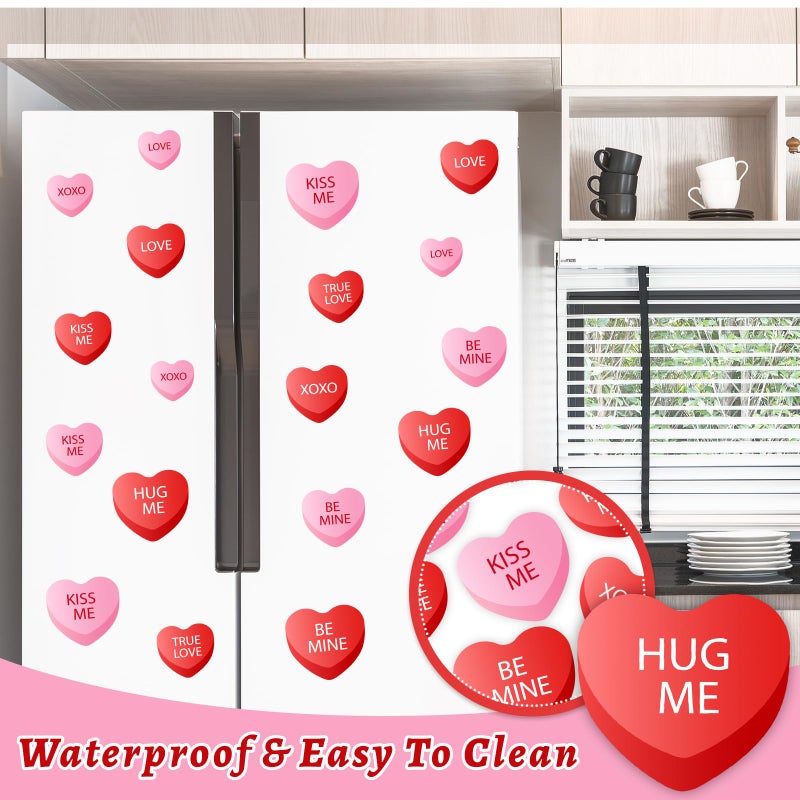 Whaline 15 Pcs Valentine's Day Refrigerator Magnets Magnetic Stickers Red Pink Conversation Heart Magnet for Holiday Refrigerator Metal Garage Door - Image 4