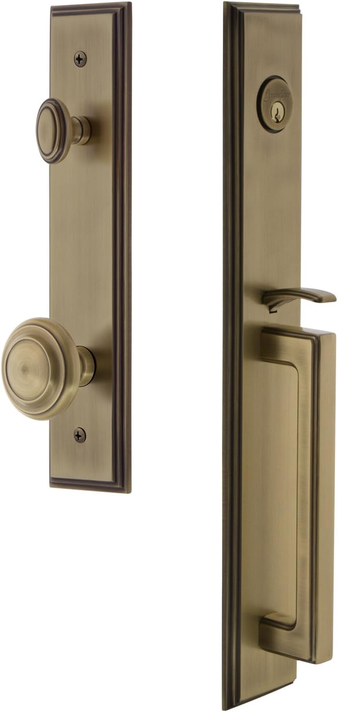 GRANDEUR Grandeur 844958 Hardware Carre OnePiece Handleset with D Grip and Circulaire Knob Backset Size275 Vintage Brass 