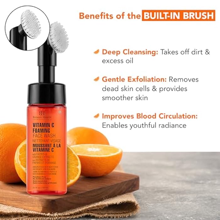 Botanic Hearth Vitamin C Foaming Face Wash With Papaya & Orange | Extracts Built|In Silicone Brush | For Cleansing & Glowing Skin | Paraben & Sulphate Free | Face Cleanser For Women & Men | 5.1 Fl Oz - Image 5