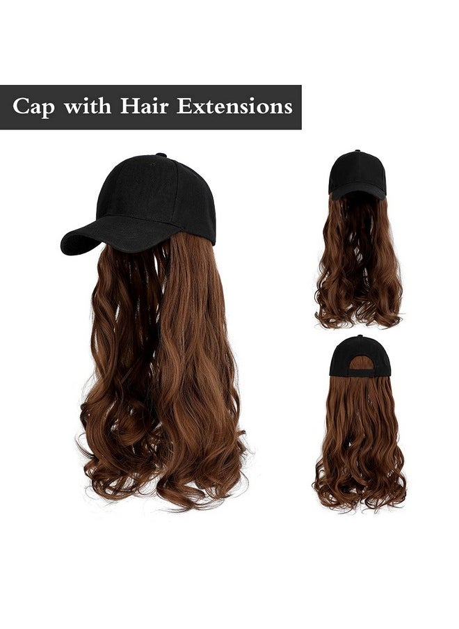 AynnQueen AynnQueen Baseball Cap with Hair Extensions for Women Adjustable Hat with Synthetic Wig Attached 24inch Long Wavy Hair Black Baseball Cap (Light Brown)  - Image 3