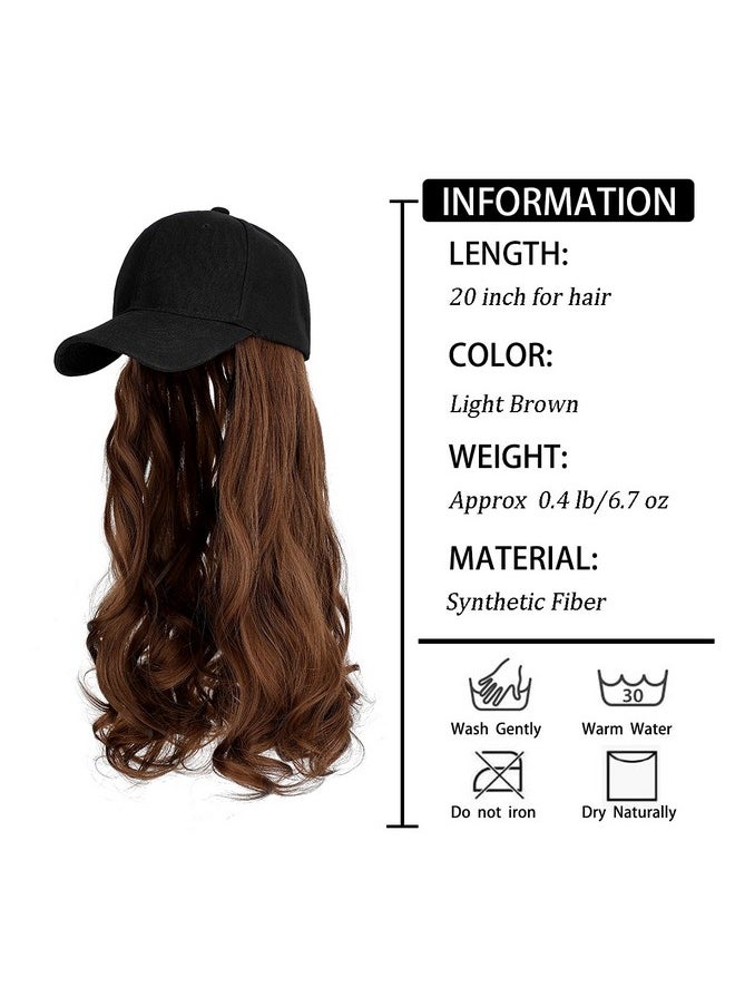 AynnQueen AynnQueen Baseball Cap with Hair Extensions for Women Adjustable Hat with Synthetic Wig Attached 24inch Long Wavy Hair Black Baseball Cap (Light Brown)  - Image 4
