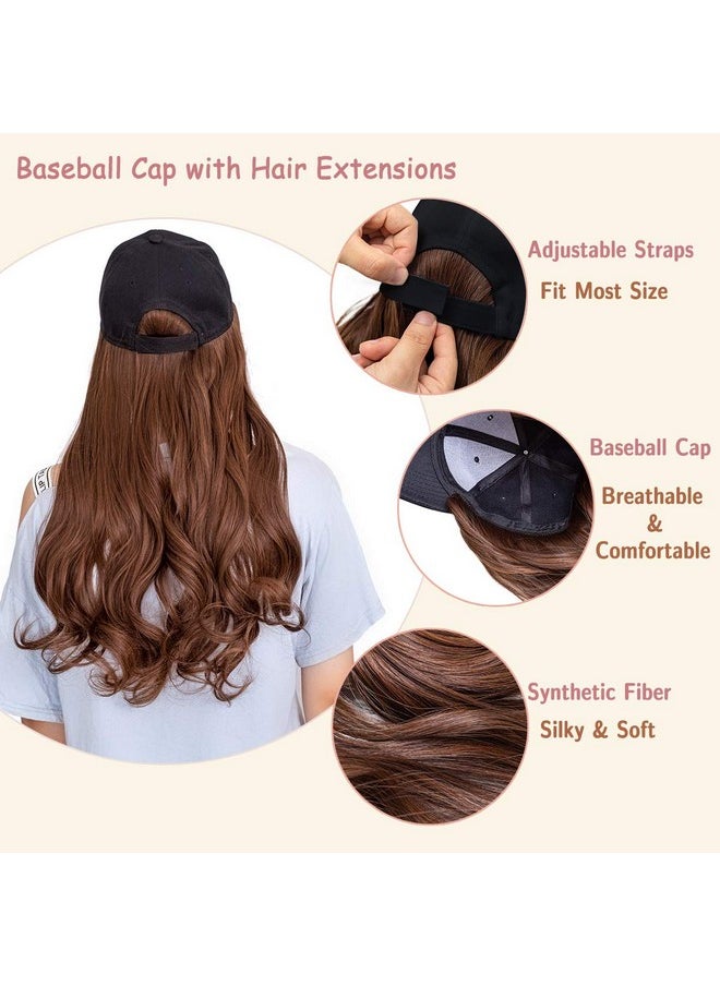 AynnQueen AynnQueen Baseball Cap with Hair Extensions for Women Adjustable Hat with Synthetic Wig Attached 24inch Long Wavy Hair Black Baseball Cap (Light Brown)  - Image 5