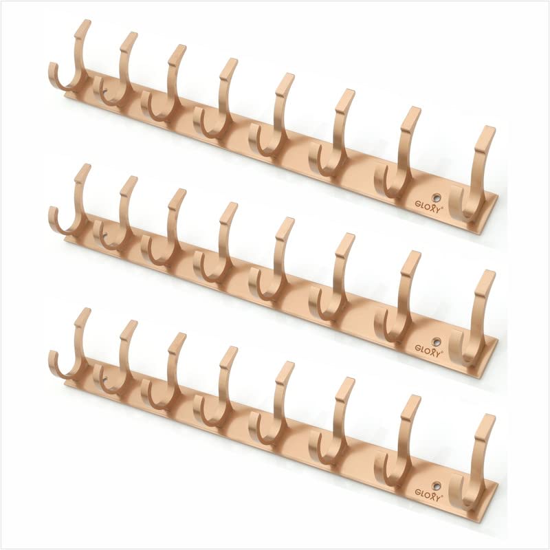 GLOXY GLOXY Stainless Steel Bathroom Accessories 8 Hooks Plate, Wall Mount Door Back Hanger Pins for Hanging Cloth Set, Shirt Bar & Towel Rack, Robe, Keys 4 Pin khutti (Rose Gold, Pack of 3) - Image 1