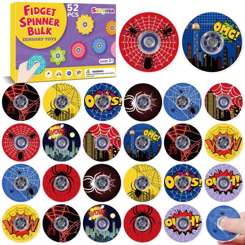 Sauyoza 52 Pcs Fidget Spinners Bulk for Kids Spider Web Hero Theme Party Favors 157 Mini Fidget Toys for Goodie Bag Stuffers Classroom Prizes Sensory Toys for Boys Girls Birthday Gift - Image 3