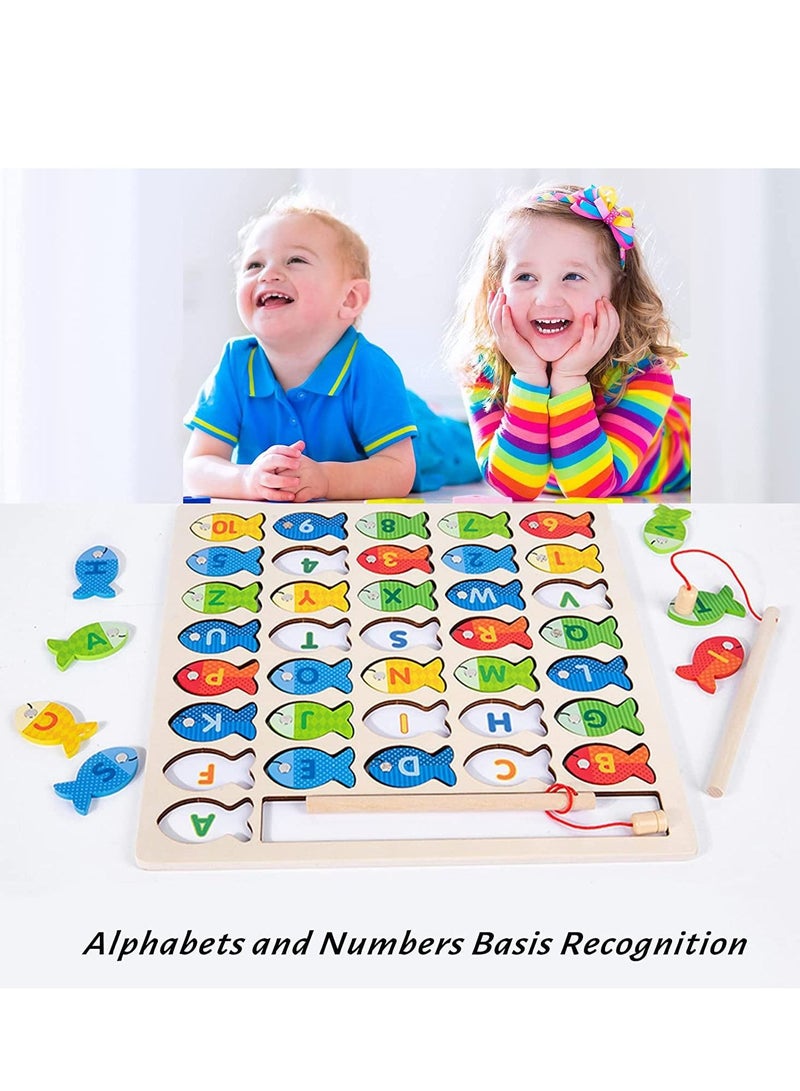 SYOSI لعبة صيد خشبية مغناطيسية للأطفال الصغار لتنمية المهارات الحركية الدقيقة مع أحرف وأرقام للتعلم في صفوف ما قبل المدرسة - Image 2