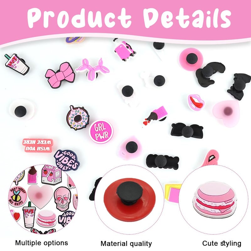 May Create 35Pcs Charms Assorted Cartoon Clog Slipper Charm for Girls Kids Women Rubber Slipper Charms for Fashion Shoe Decoration Charm Accessories - Pink - Image 3