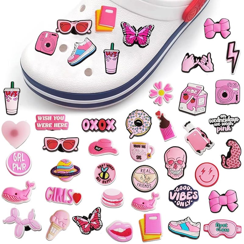 May Create 35Pcs Charms Assorted Cartoon Clog Slipper Charm for Girls Kids Women Rubber Slipper Charms for Fashion Shoe Decoration Charm Accessories - Pink - Image 1