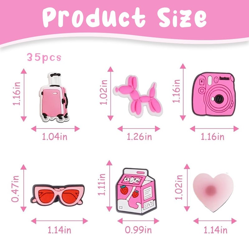 May Create 35Pcs Charms Assorted Cartoon Clog Slipper Charm for Girls Kids Women Rubber Slipper Charms for Fashion Shoe Decoration Charm Accessories - Pink - Image 2